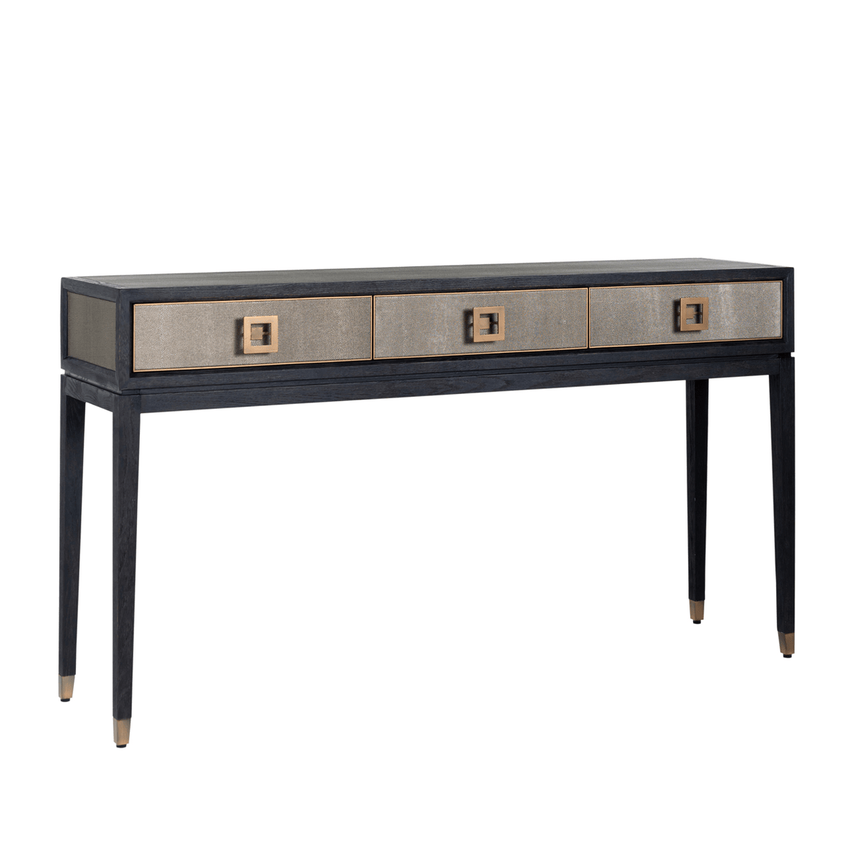 Felicia Luxury Black Wood & Shagreen 3 Drawer Console with Brass Handles