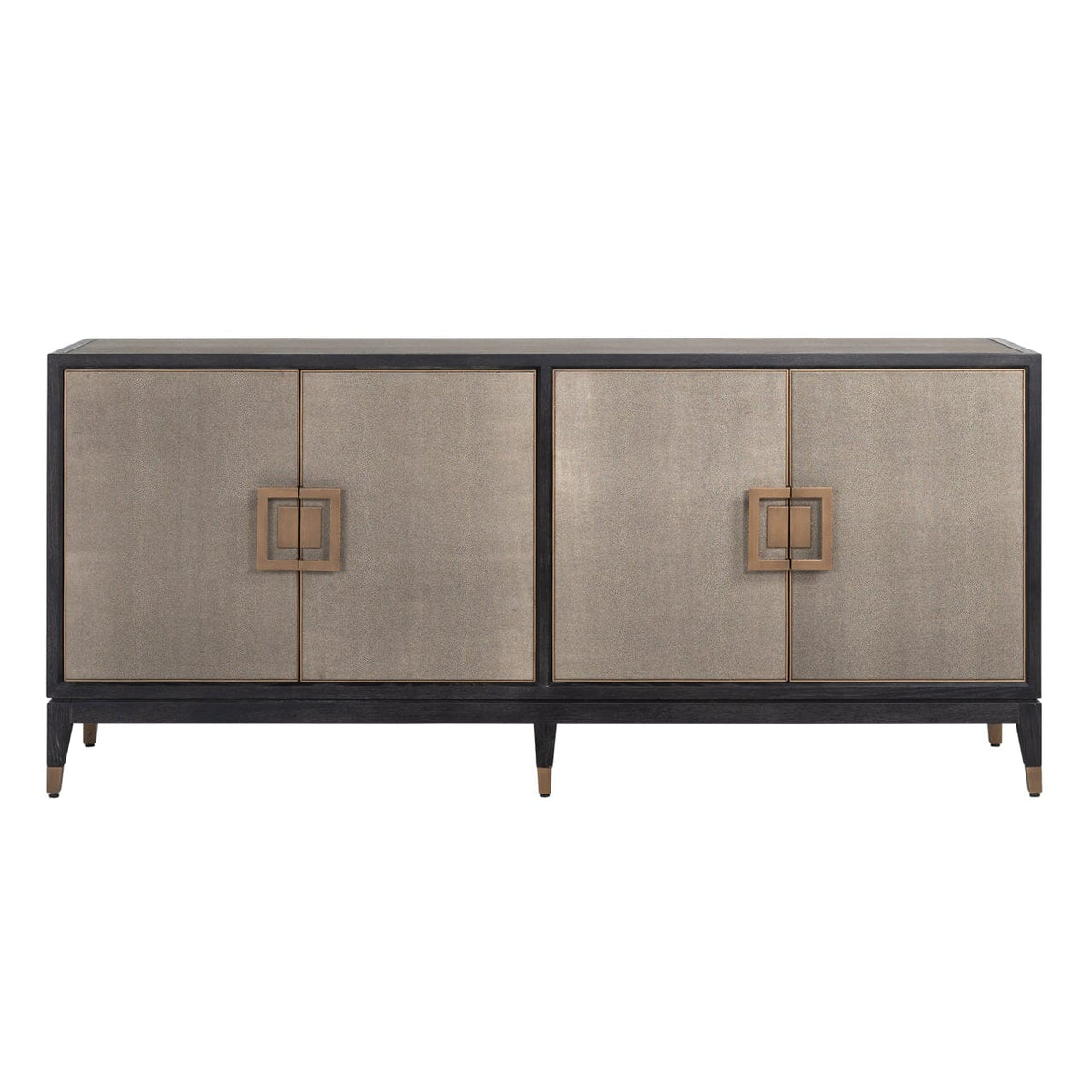 Felicia Luxury Black Wood & Shagreen 4 Door Sideboard with Brass Handles