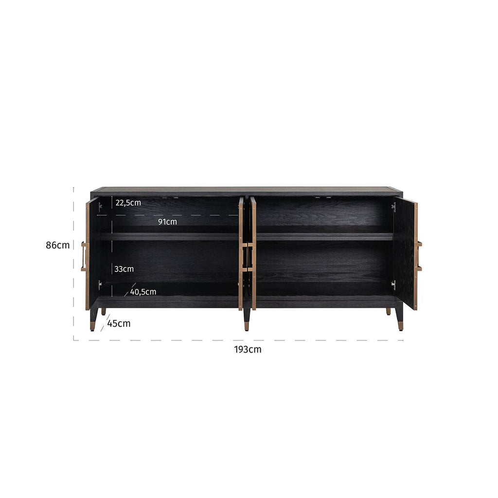 Felicia Luxury Black Wood & Shagreen 4 Door Sideboard with Brass Handles