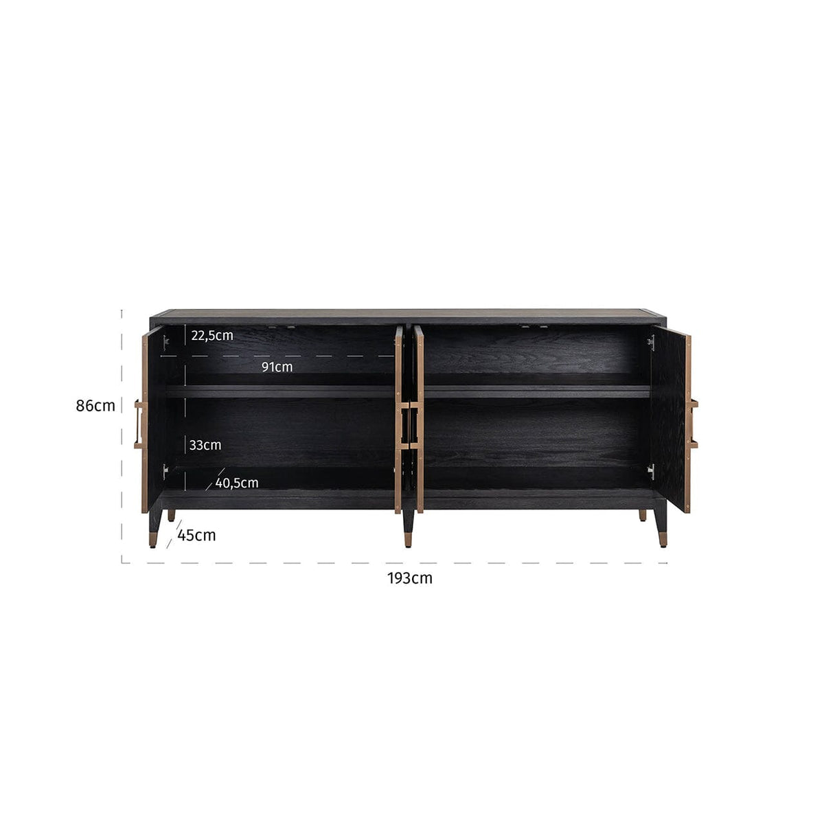 Felicia Luxury Black Wood & Shagreen 4 Door Sideboard with Brass Handles