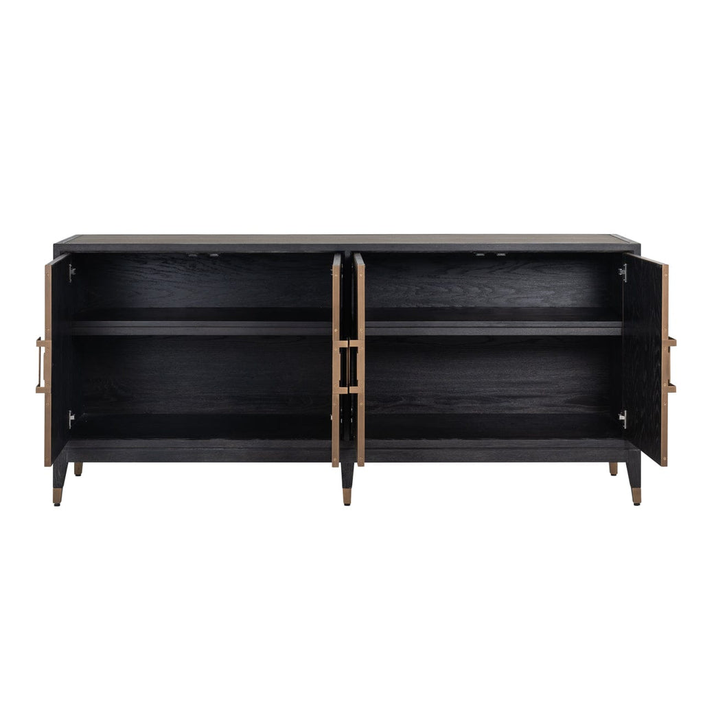 Felicia Luxury Black Wood & Shagreen 4 Door Sideboard with Brass Handles