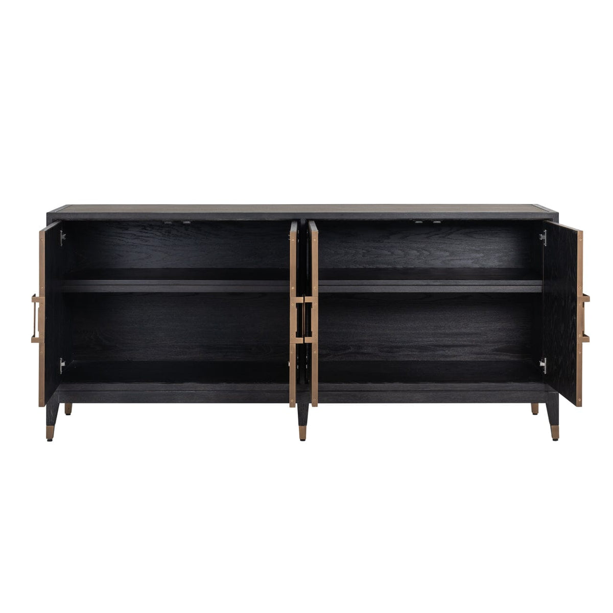 Felicia Luxury Black Wood & Shagreen 4 Door Sideboard with Brass Handles
