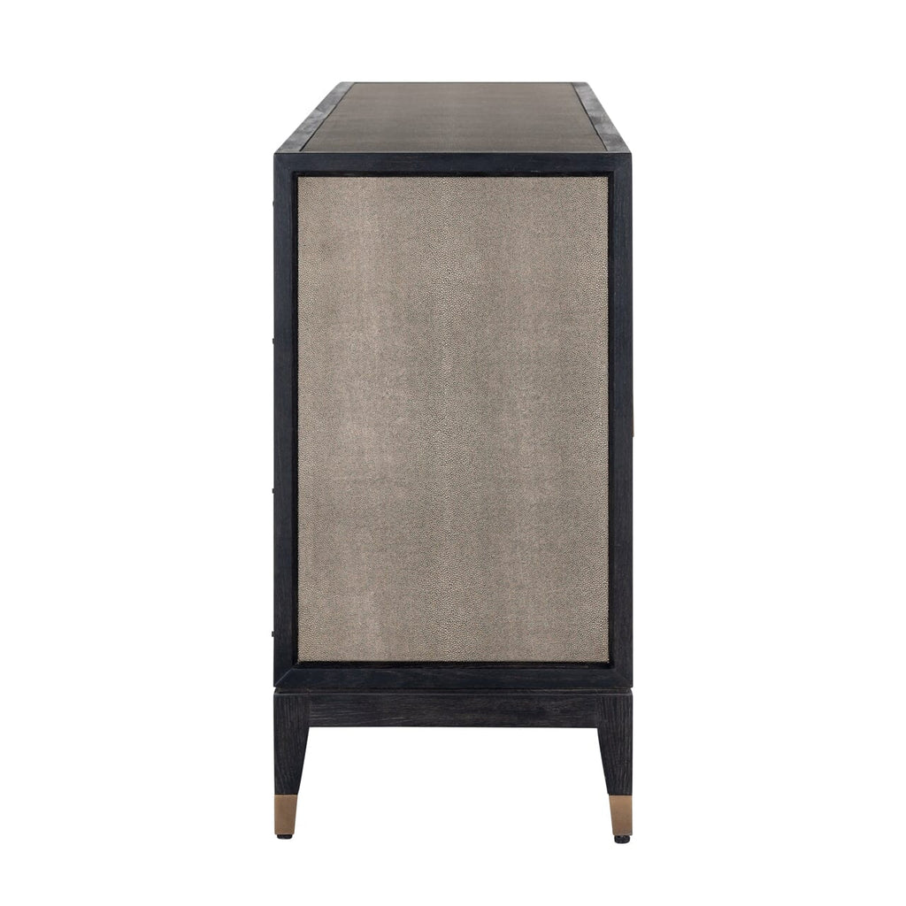 Felicia Luxury Black Wood & Shagreen 4 Door Sideboard with Brass Handles