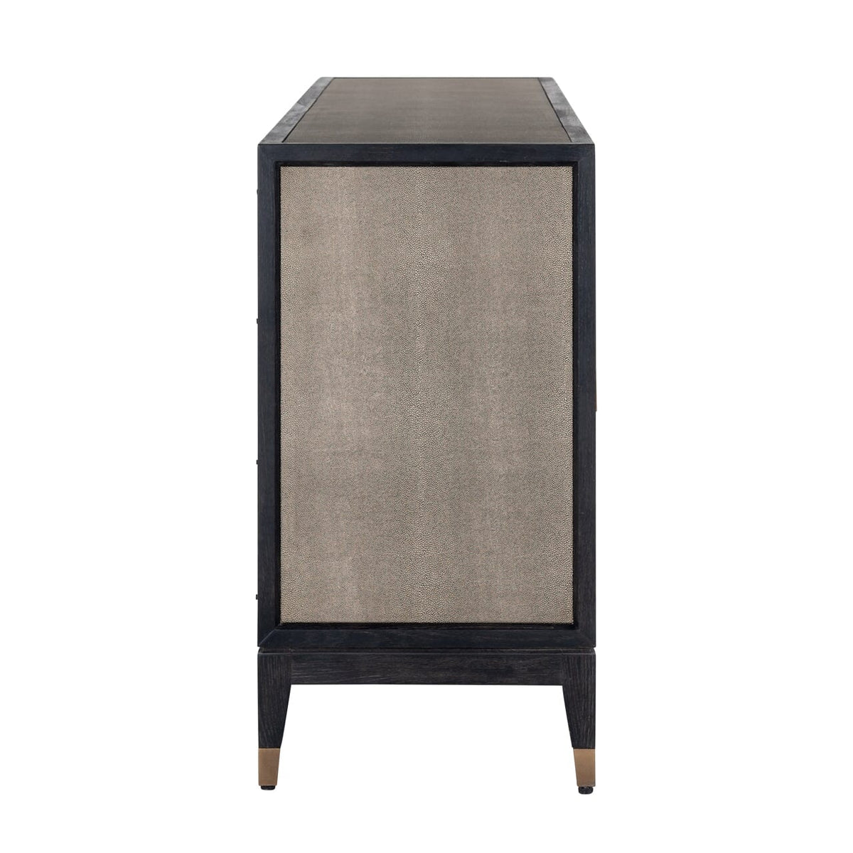 Felicia Luxury Black Wood & Shagreen 4 Door Sideboard with Brass Handles