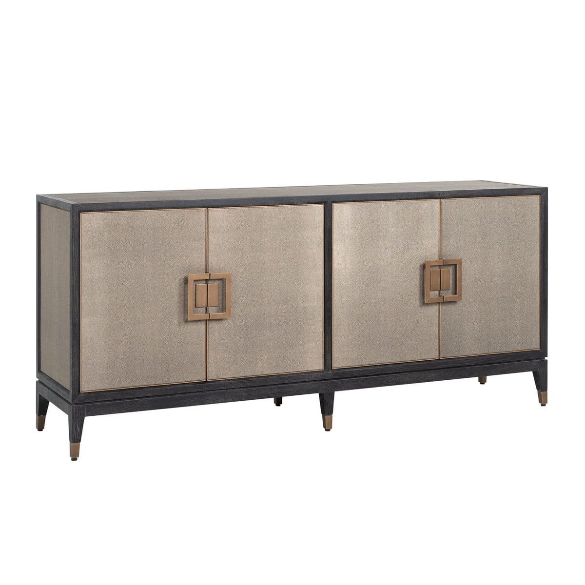 Felicia Luxury Black Wood & Shagreen 4 Door Sideboard with Brass Handles