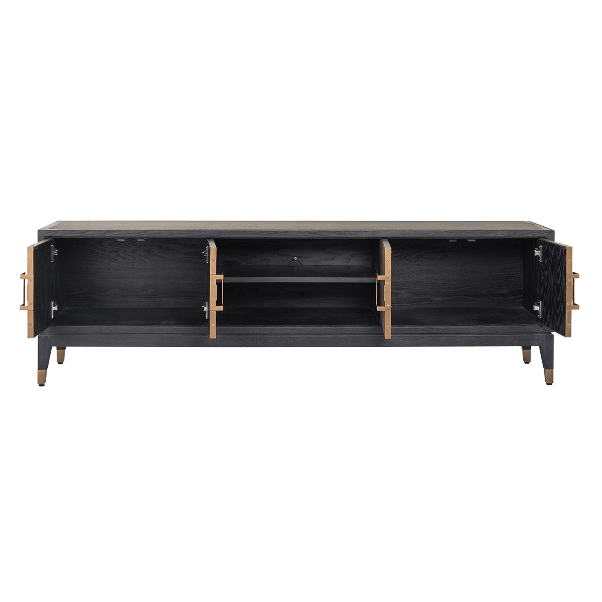 Felicia Luxury Black Wood & Shagreen 4 Door TV Unit with Brass Handles