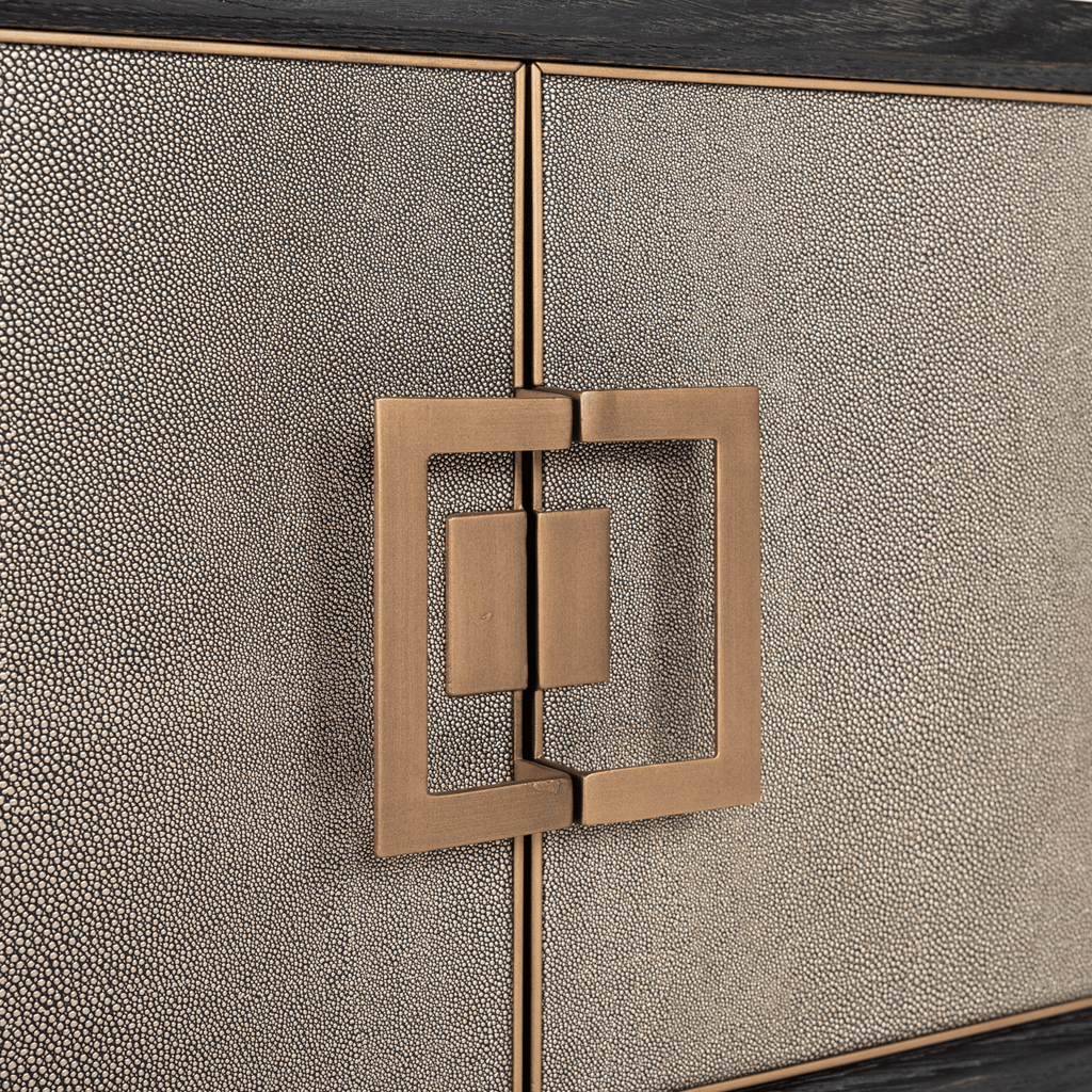 Felicia Luxury Black Wood & Shagreen 4 Door TV Unit with Brass Handles
