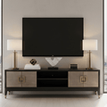 Felicia Luxury Black Wood & Shagreen 4 Door TV Unit with Brass Handles
