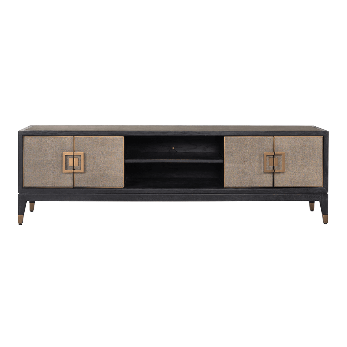 Felicia Luxury Black Wood & Shagreen 4 Door TV Unit with Brass Handles