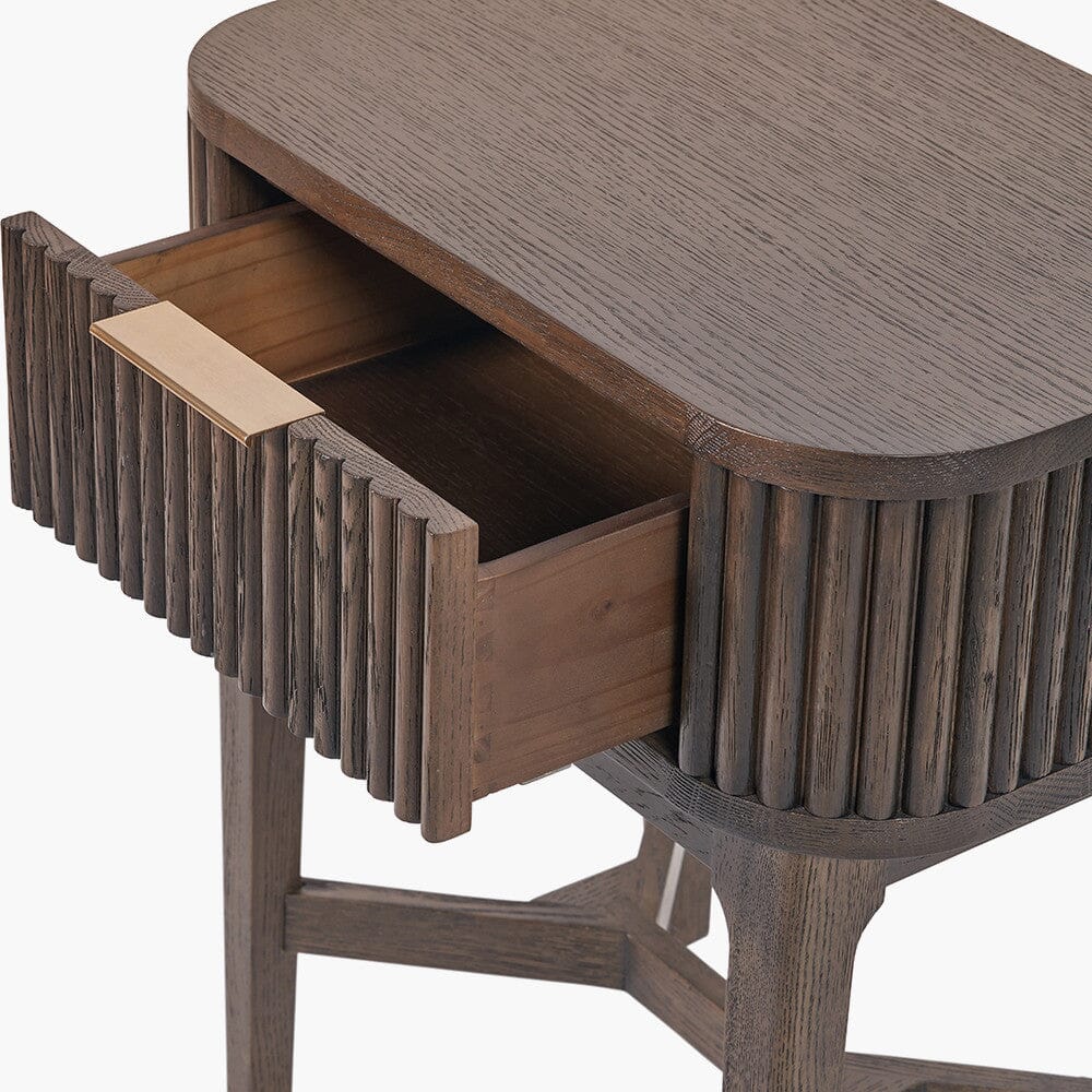 Felicity Dark Brown Ribbed Oak 1 Drawer Bedside Table