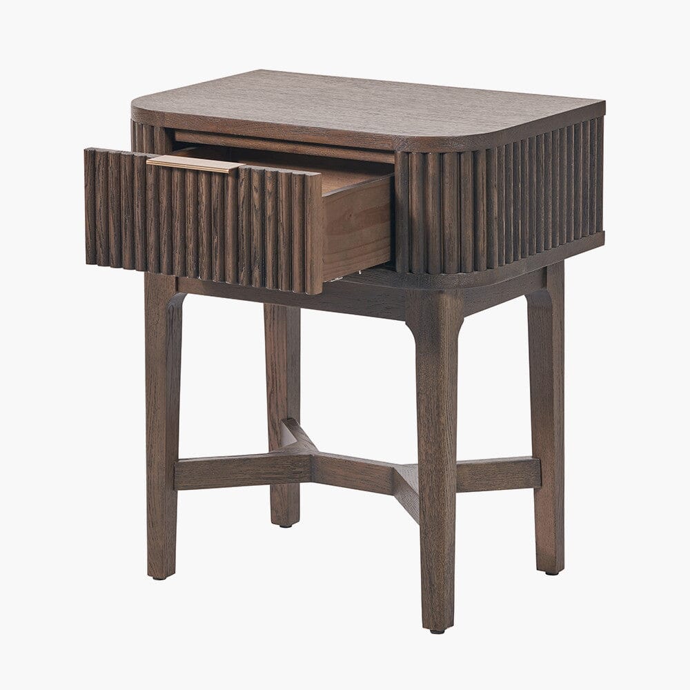 Felicity Dark Brown Ribbed Oak 1 Drawer Bedside Table