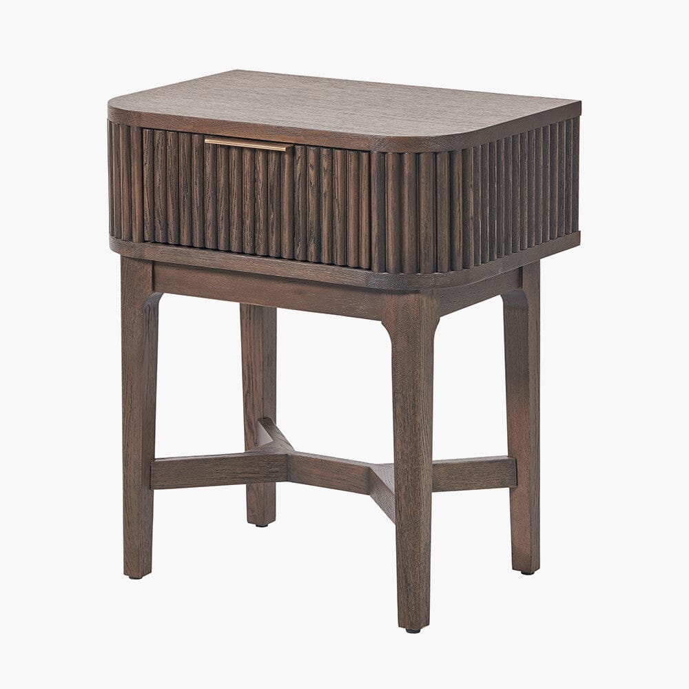Felicity Dark Brown Ribbed Oak 1 Drawer Bedside Table