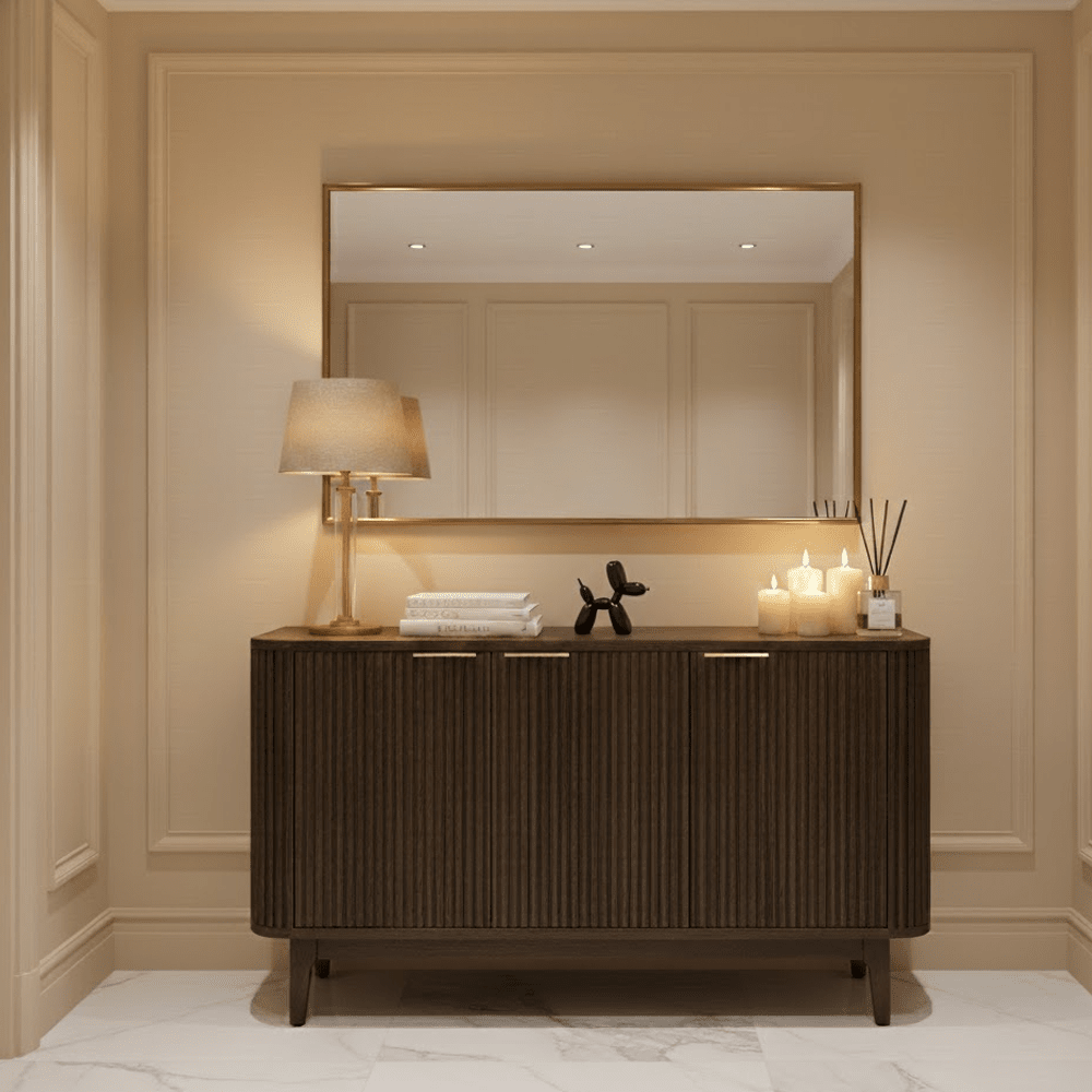 Felicity Dark Brown Ribbed Oak 3 Door Sideboard