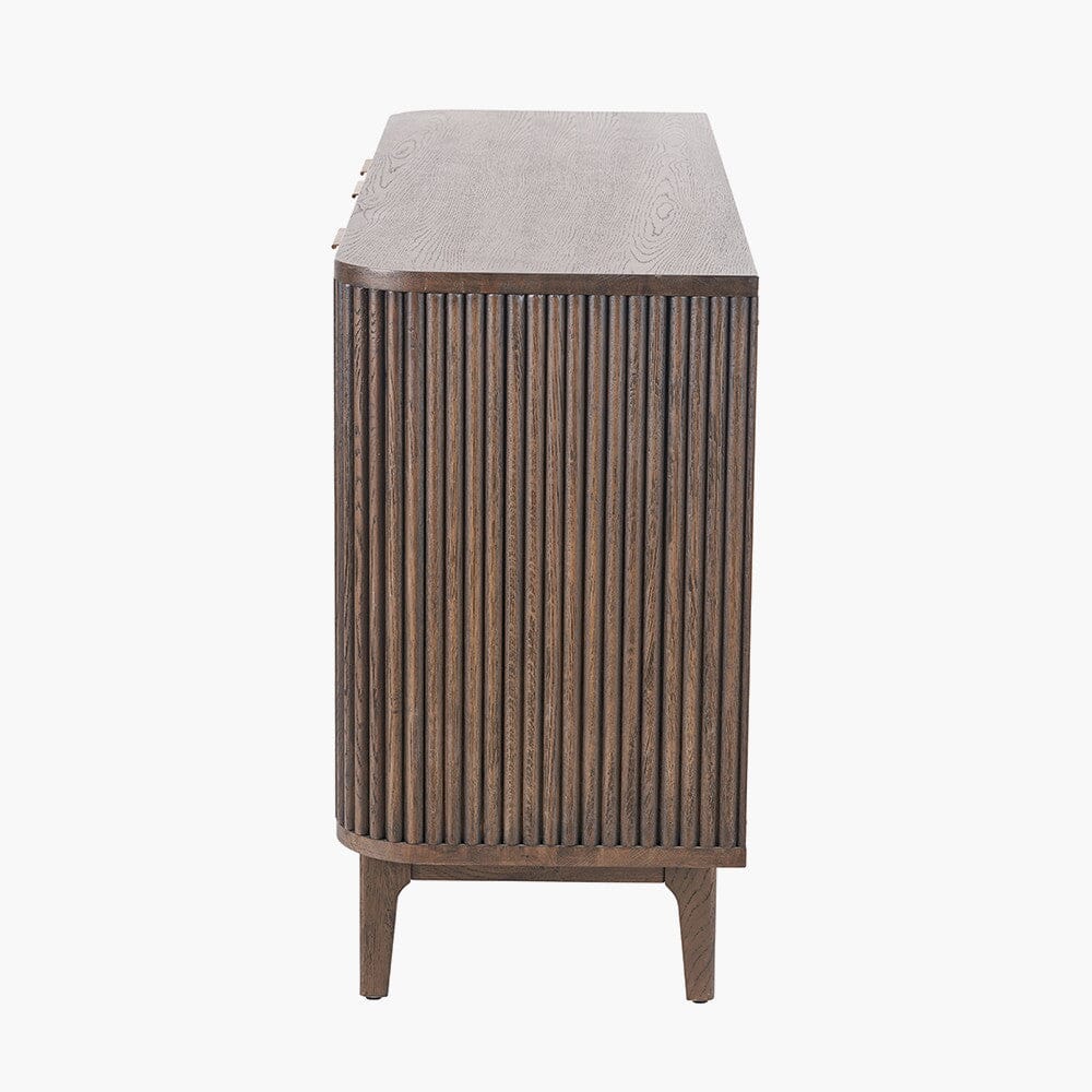 Felicity Dark Brown Ribbed Oak 3 Door Sideboard