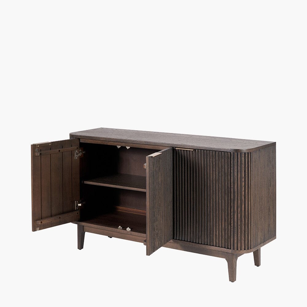 Felicity Dark Brown Ribbed Oak 3 Door Sideboard