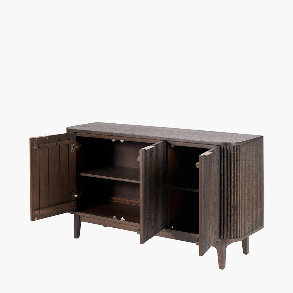 Felicity Dark Brown Ribbed Oak 3 Door Sideboard