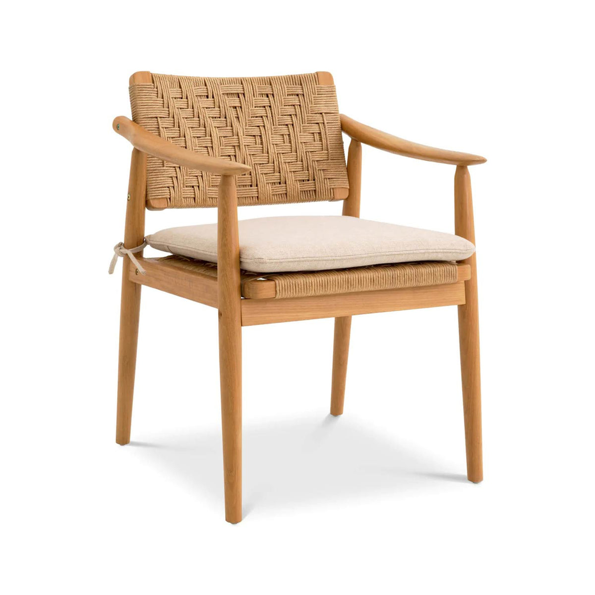 Ferris Teak Woven Rope Outdoor Dining Chair with Cushion