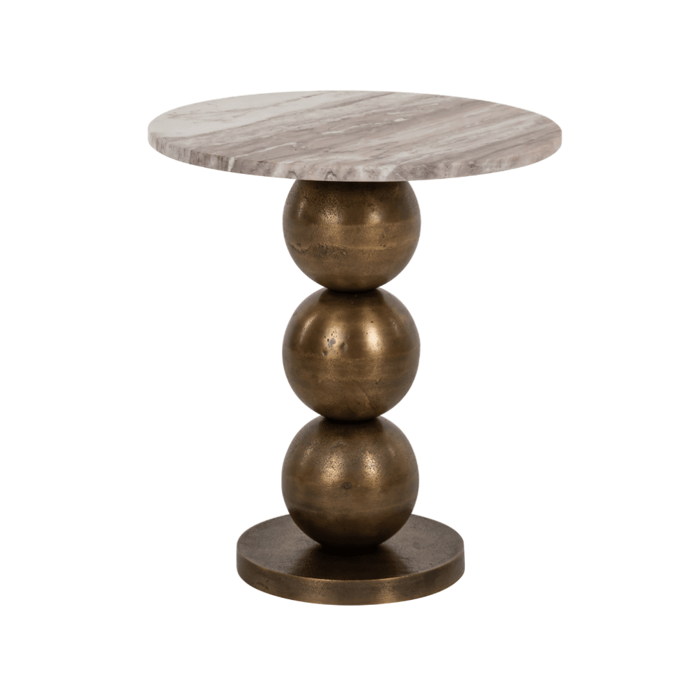 Fioelle Brass Side Table with Beige Marble Top
