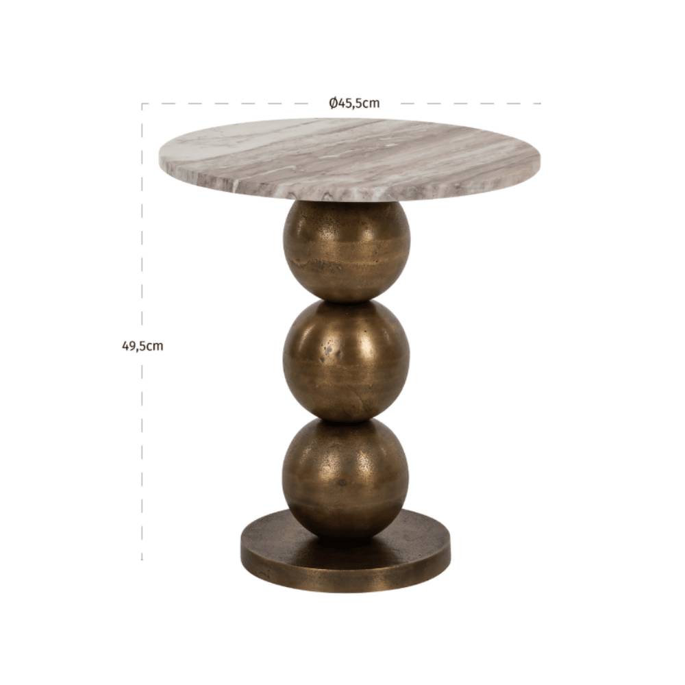 Fioelle Brass Side Table with Beige Marble Top