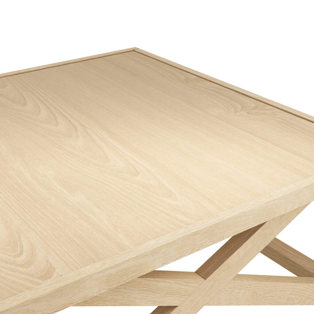 Harrow Lightwash Wood Cross Base Coffee Table