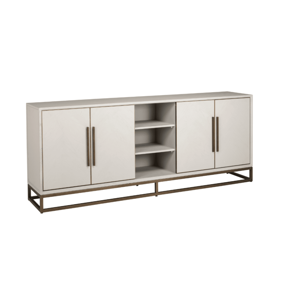 Helena Luxury Cream Oak Veneer 4 Door Sideboard with Brass Detailing
