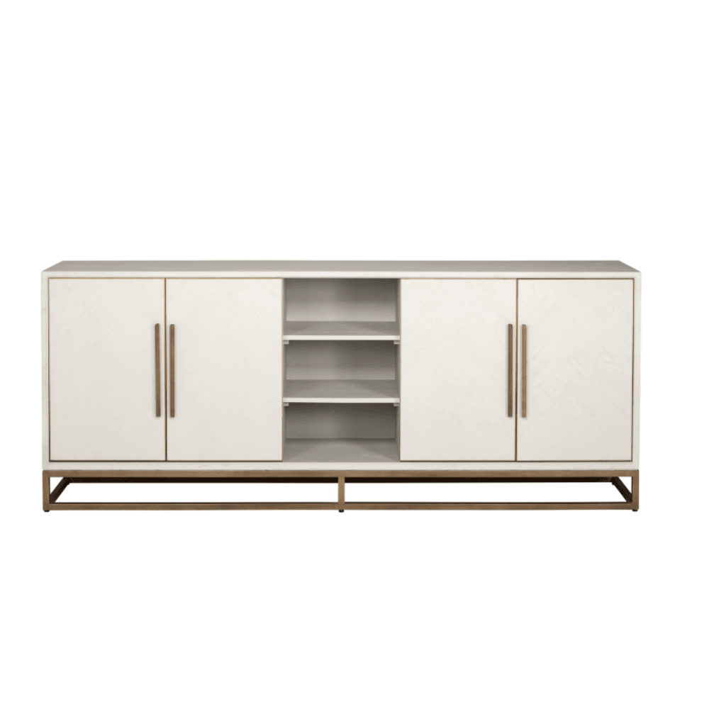 Helena Luxury Cream Oak Veneer 4 Door Sideboard with Brass Detailing