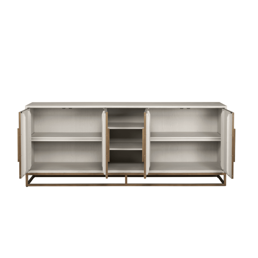 Helena Luxury Cream Oak Veneer 4 Door Sideboard with Brass Detailing