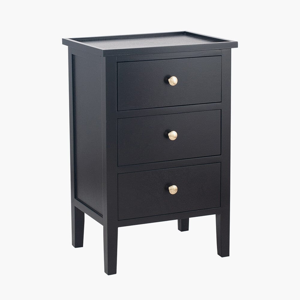 Henrik Black 3 Drawer Bedside Table with Gold Handles