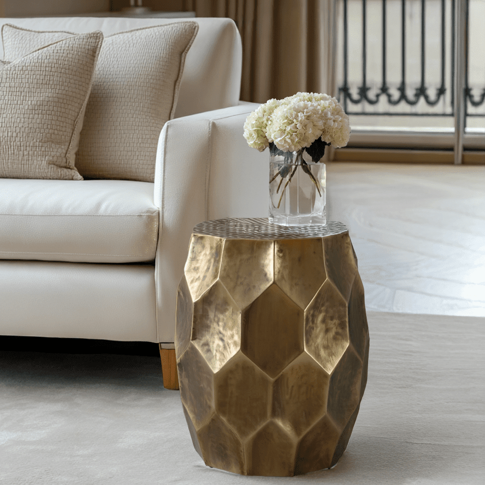 In Stock - Cora Antique Gold Round Side Table