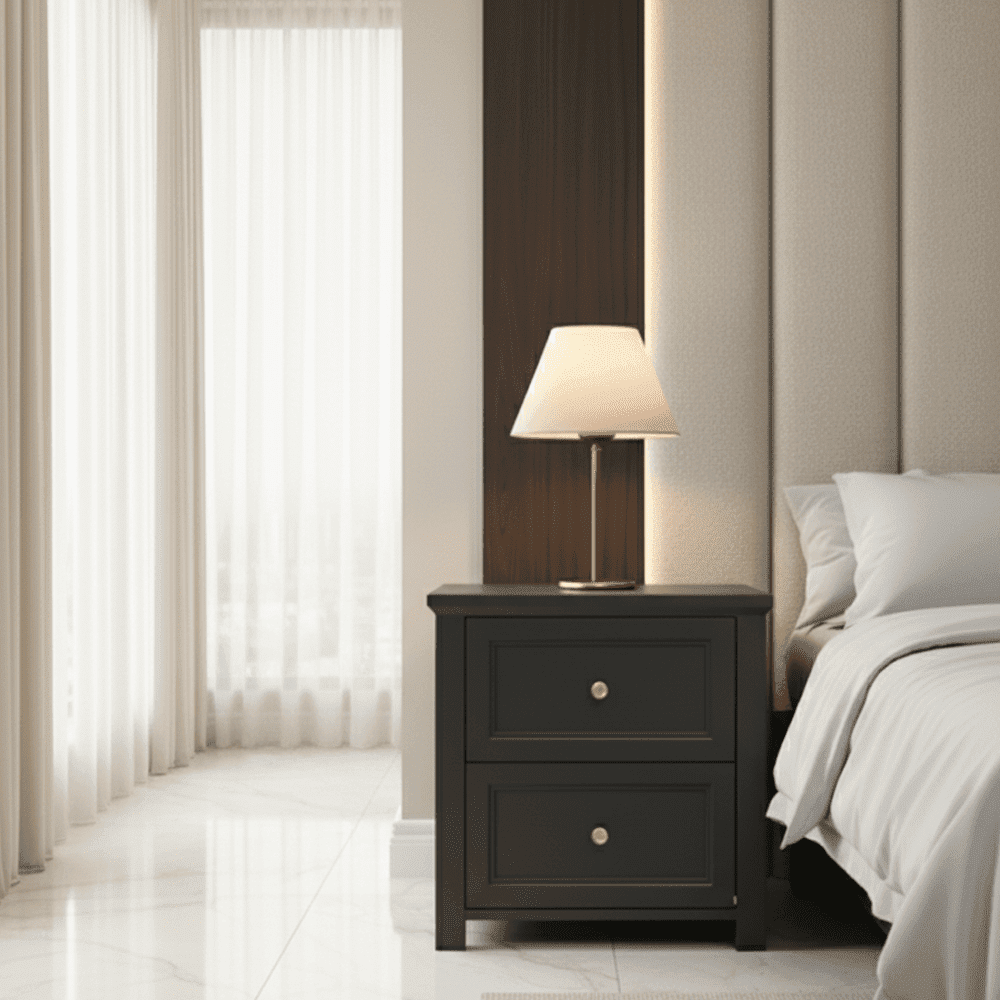 In Stock - Cynthia Black 2 Drawer Bedside Table with Gold Handles
