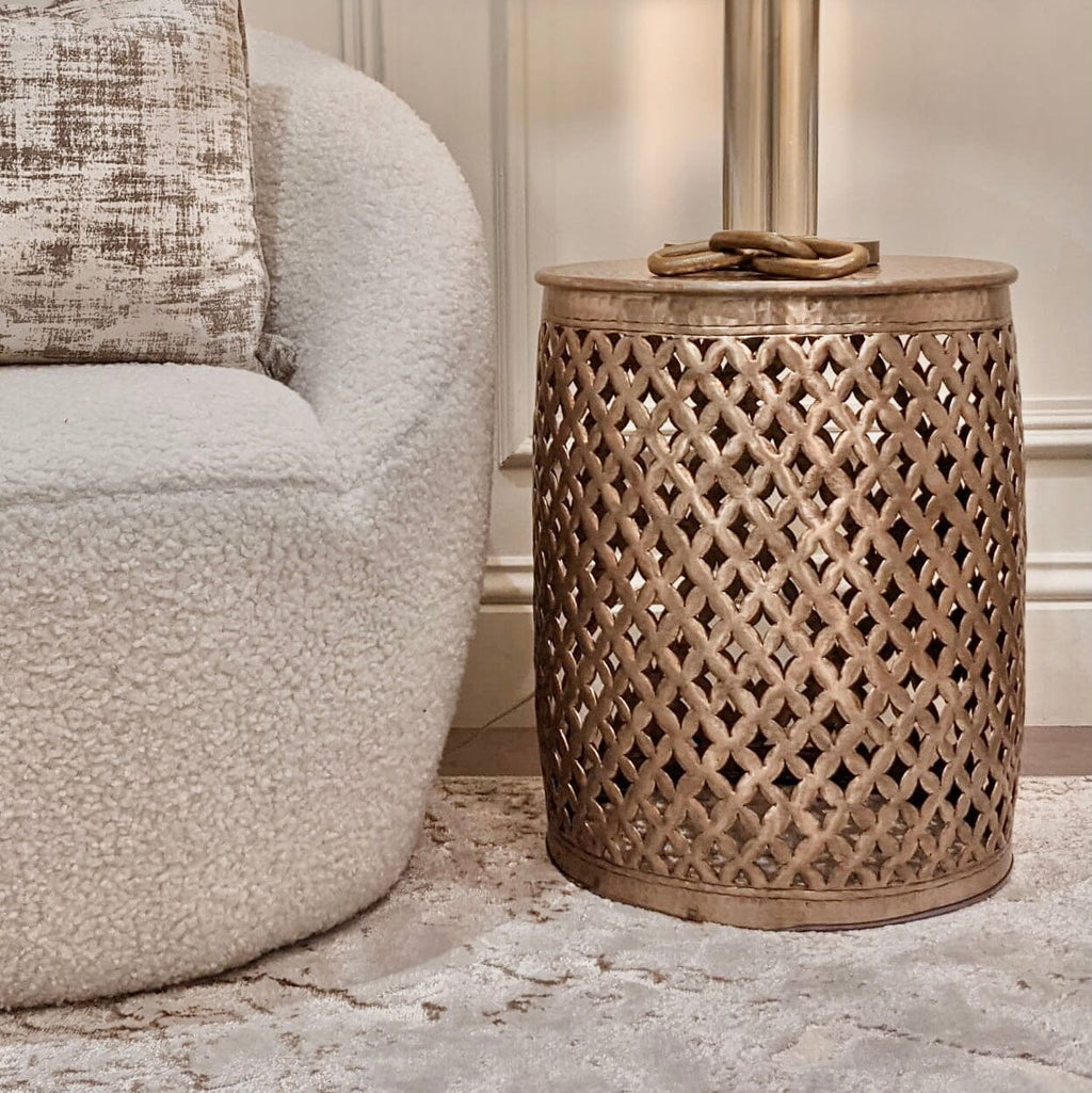 In Stock - Duvali Gold Round Side Table
