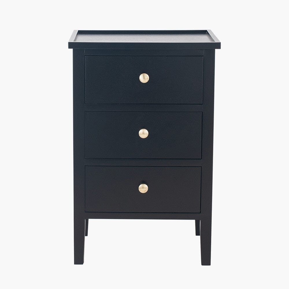 In Stock - Henrik Black 3 Drawer Bedside Table with Gold Handles