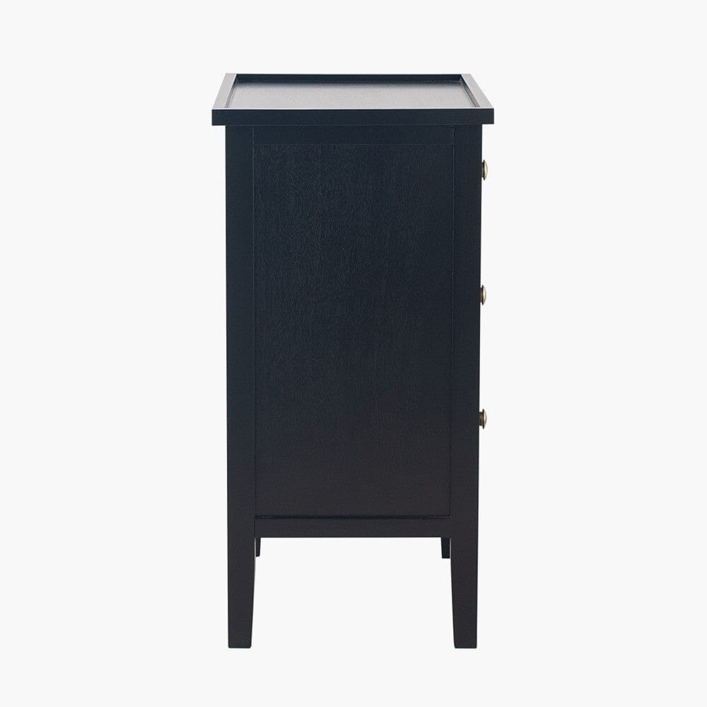 In Stock - Henrik Black 3 Drawer Bedside Table with Gold Handles