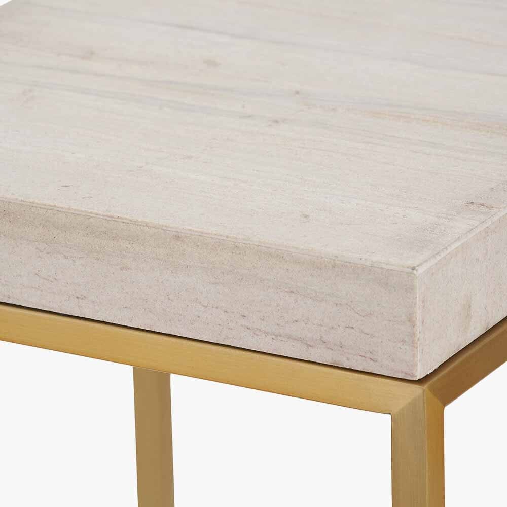In Stock - Robyn Beige Granite & Gold Square Side Table