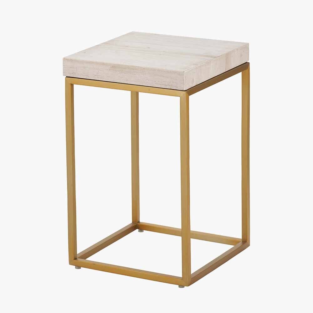 In Stock - Robyn Beige Granite & Gold Square Side Table