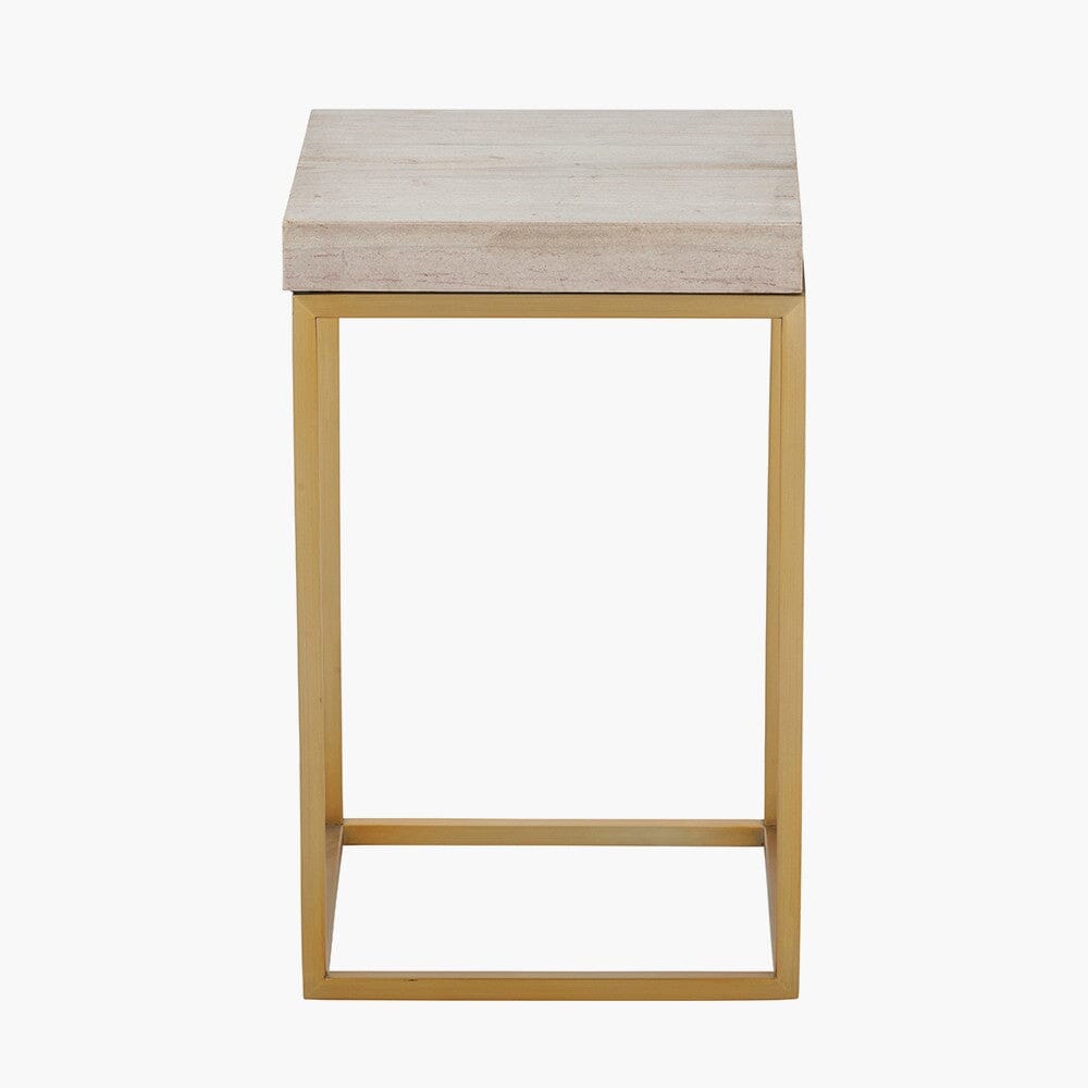 In Stock - Robyn Beige Granite & Gold Square Side Table