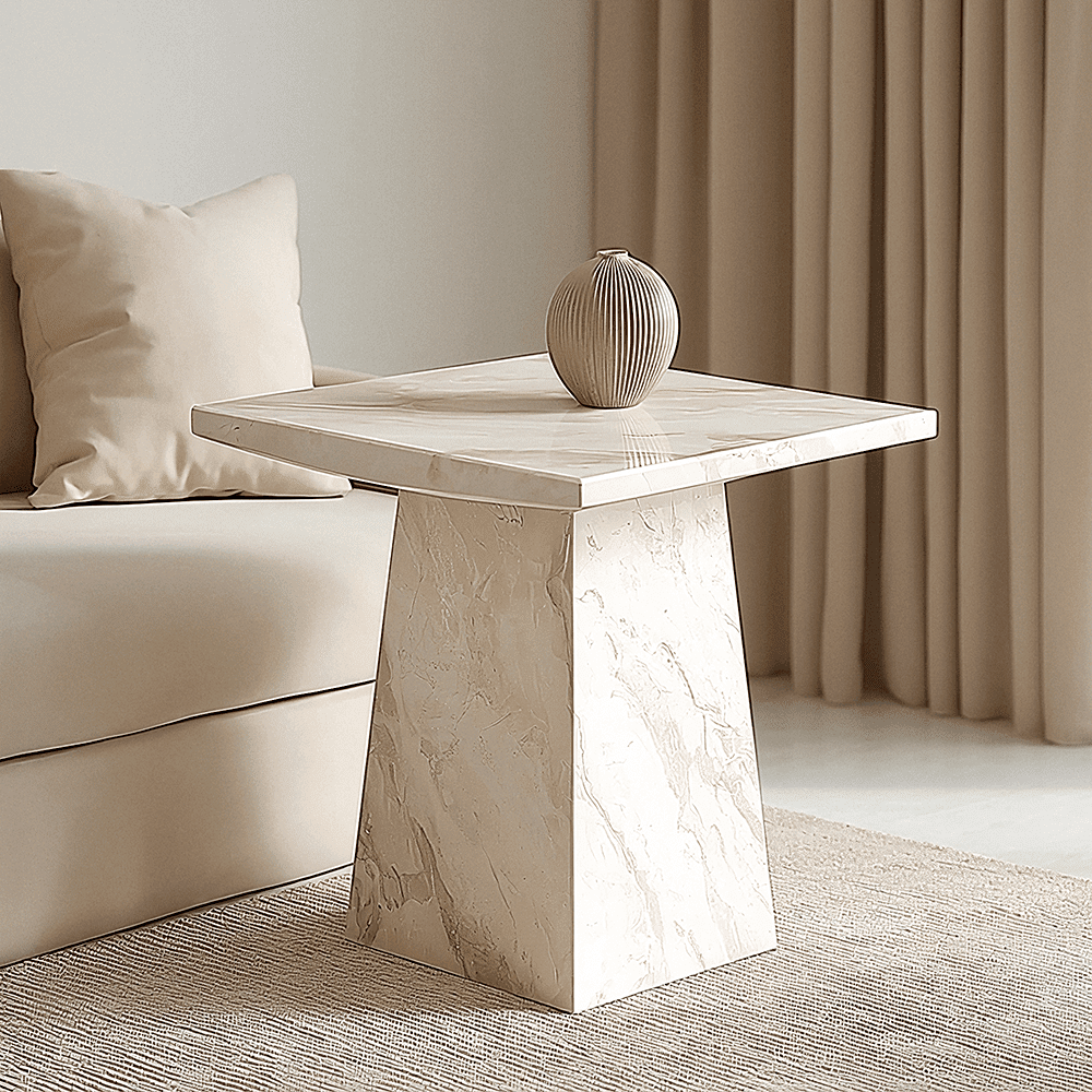 In Stock - Travara Taupe & Cream Marble Side Table