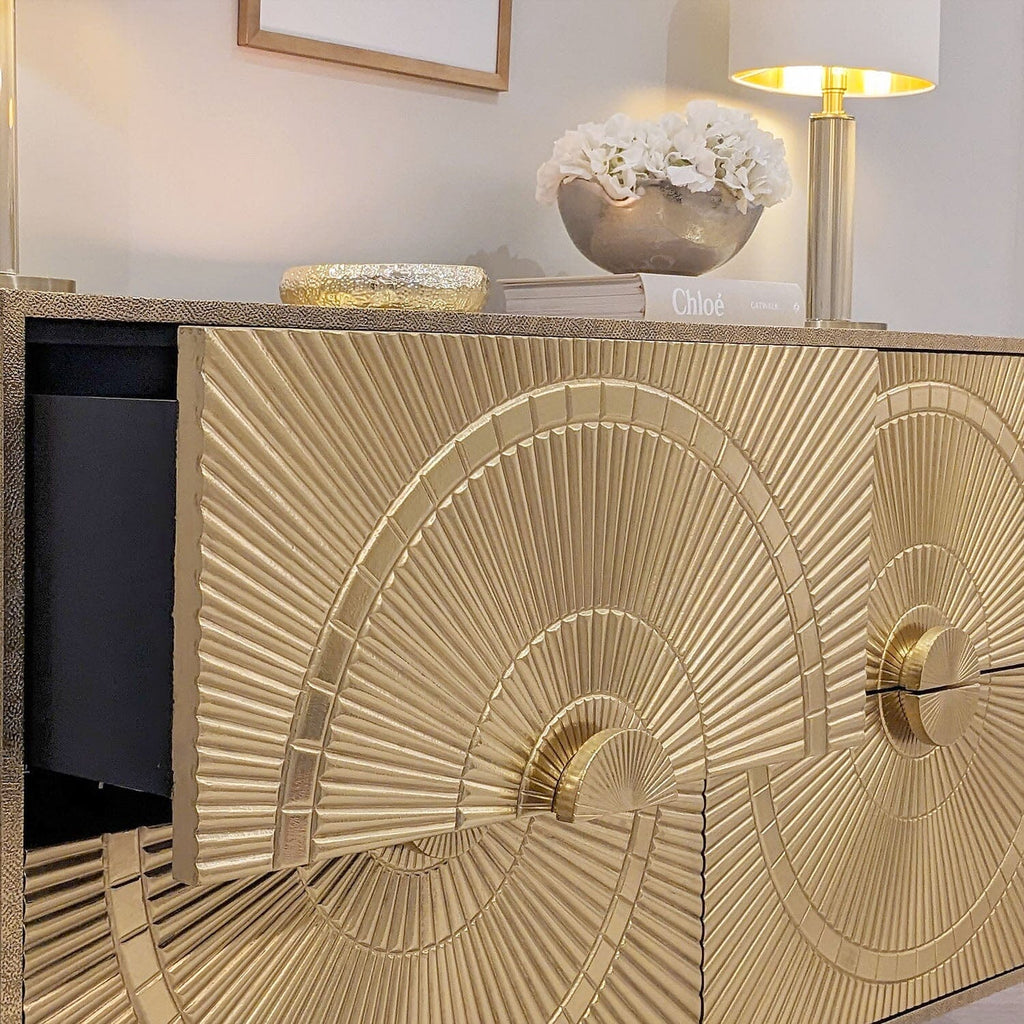 In Stock - Vogue Gold Embossed Premium Metal Sideboard