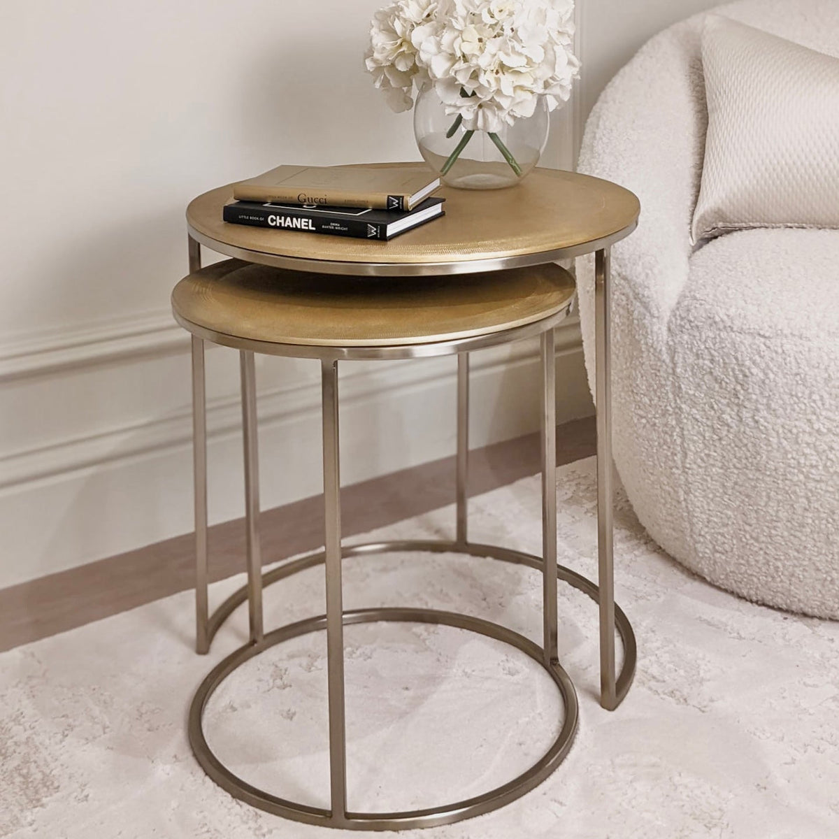 Adele Light Gold Round Nested Metal Side Tables - Set of 2