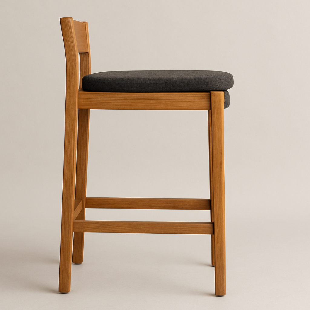 Jeremy Upholstered Armless Teak Outdoor Bar Stool