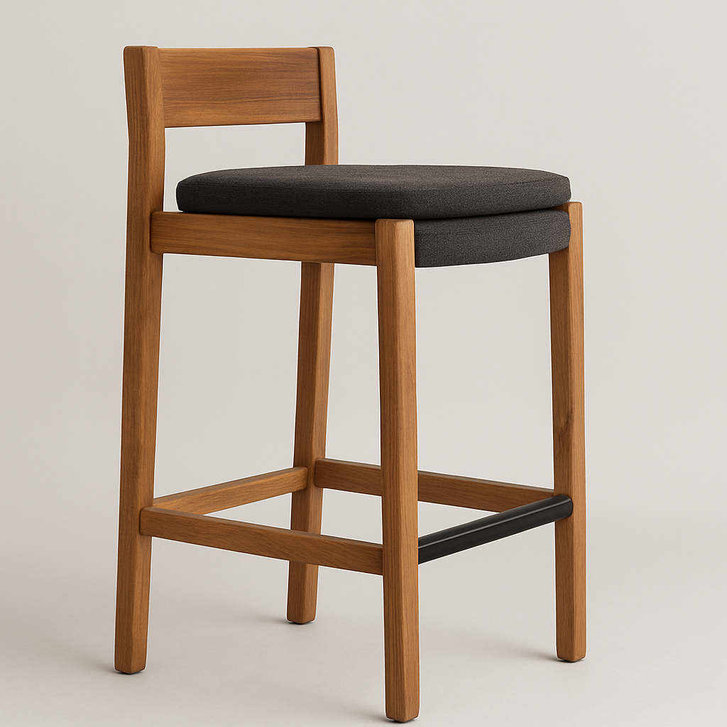 Jeremy Upholstered Armless Teak Outdoor Bar Stool