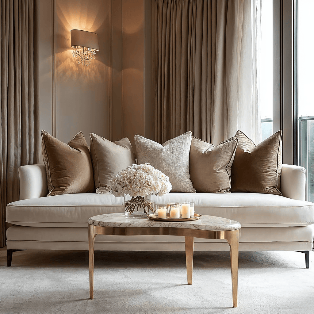 Josephine Antique Bronze Abstract Shaped Coffee Table with Taupe Marble Top