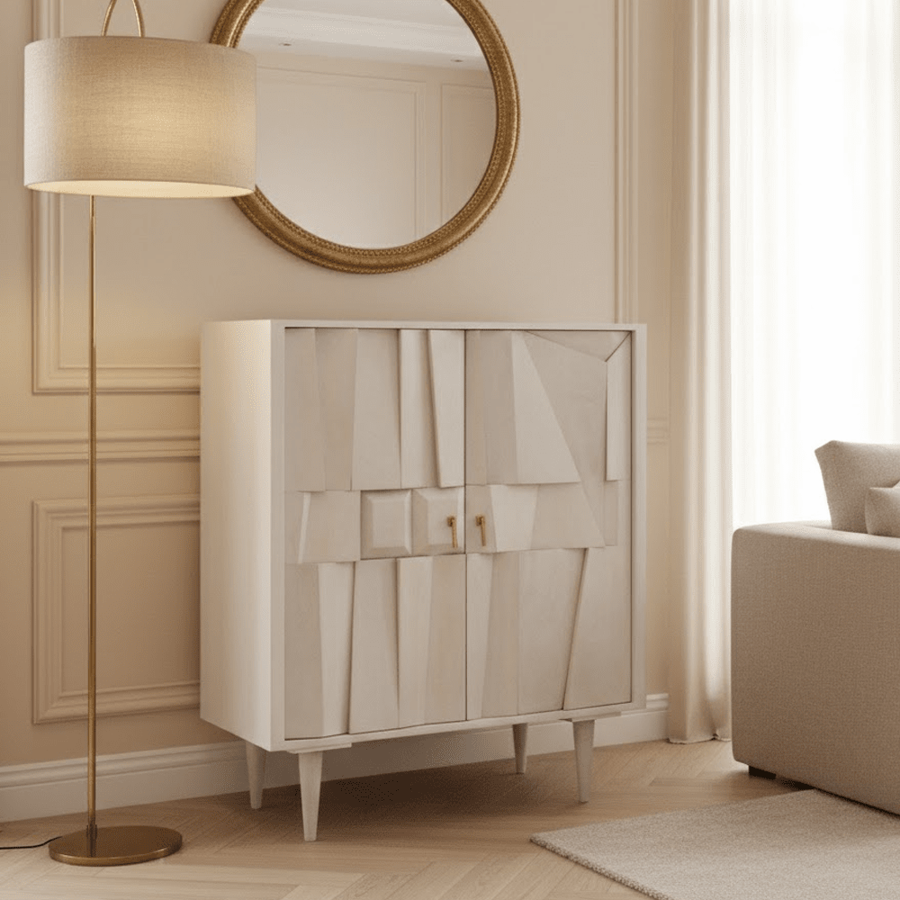 Juni 2 Door Geometric Whitewash Wood Sideboard