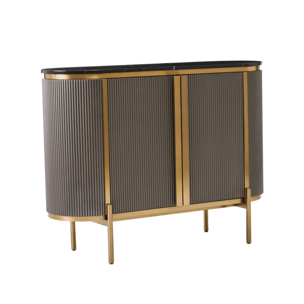Junia Grey & Gold Ribbed 2 Door Sideboard with Black Marble Top