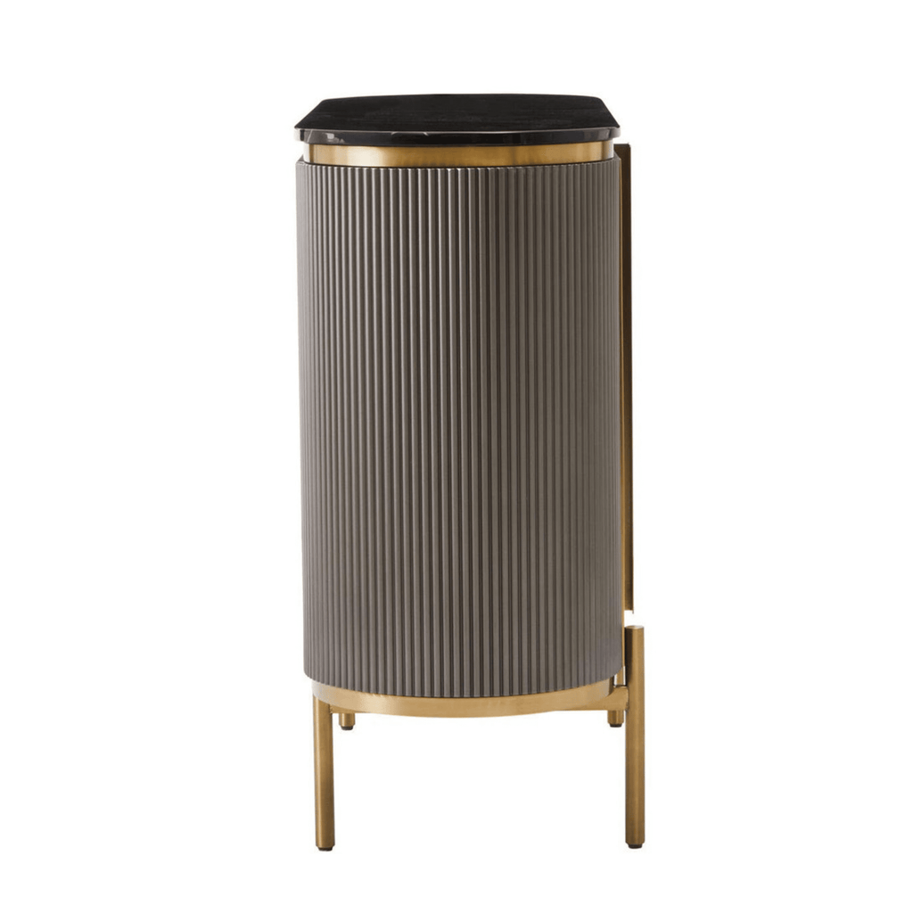 Junia Grey & Gold Ribbed 2 Door Sideboard with Black Marble Top