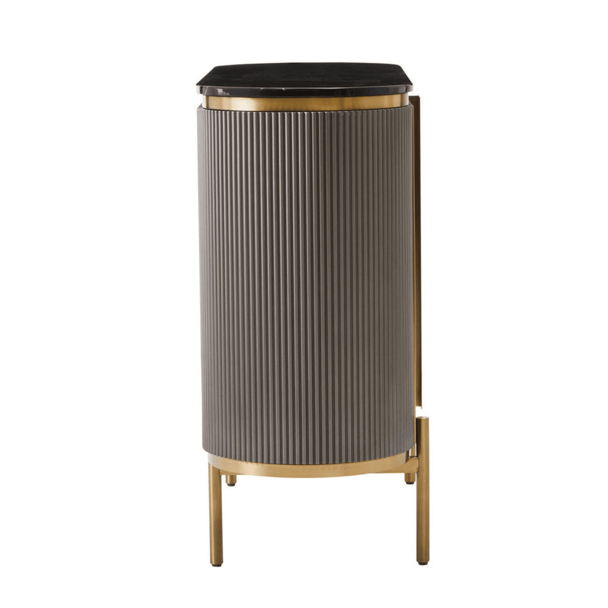 Junia Grey & Gold Ribbed 2 Door Sideboard with Black Marble Top