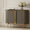 Junia Grey & Gold Ribbed 2 Door Sideboard with Black Marble Top