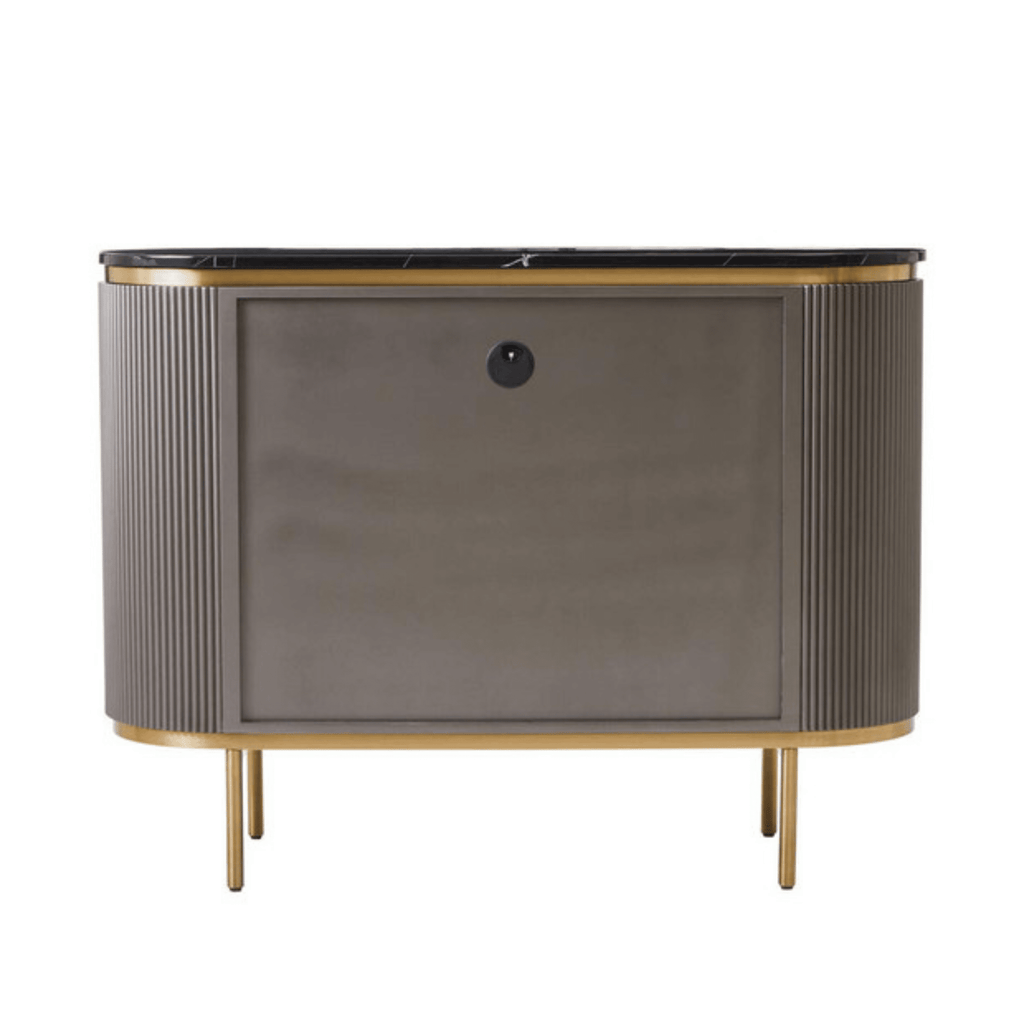 Junia Grey & Gold Ribbed 2 Door Sideboard with Black Marble Top