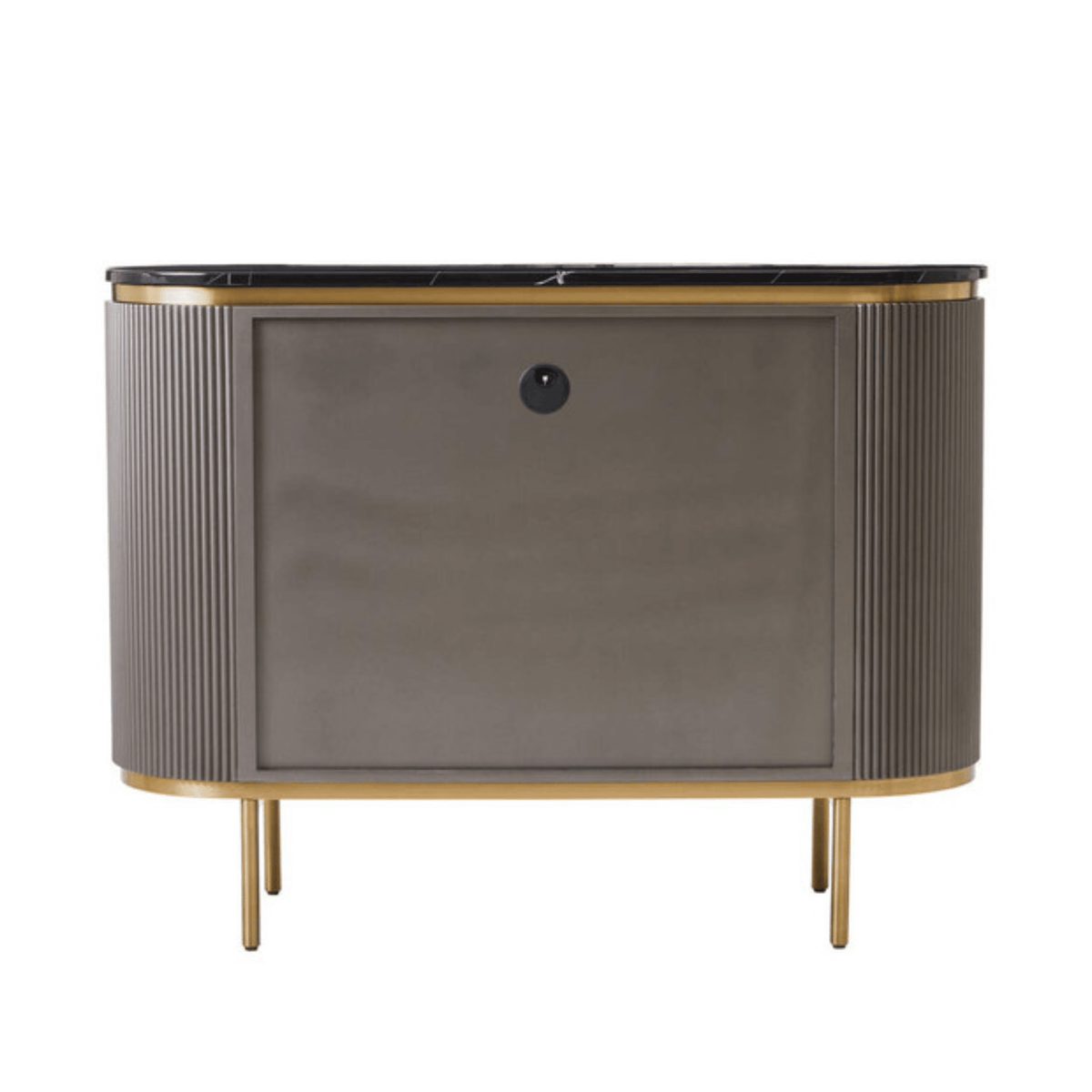 Junia Grey & Gold Ribbed 2 Door Sideboard with Black Marble Top