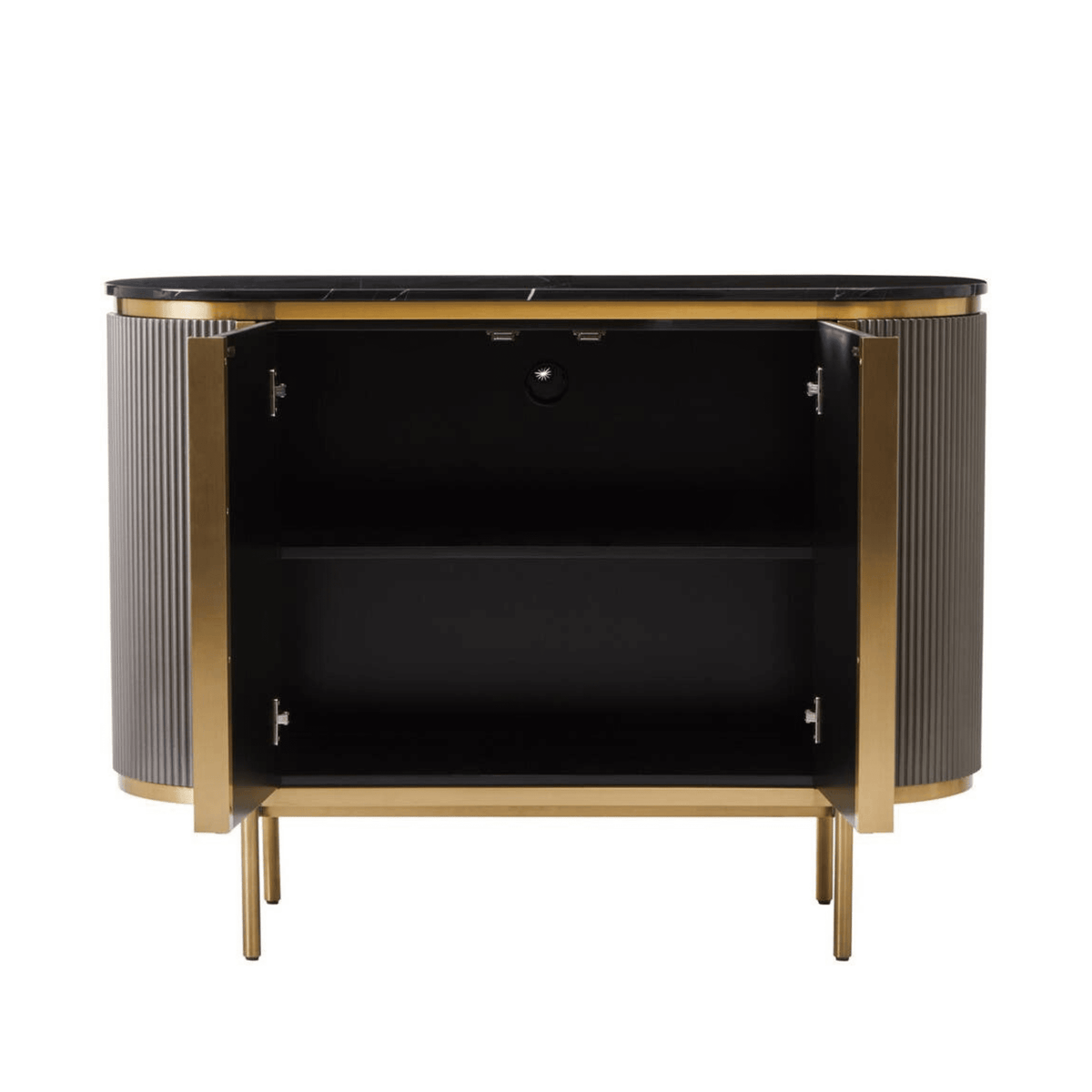 Junia Grey & Gold Ribbed 2 Door Sideboard with Black Marble Top